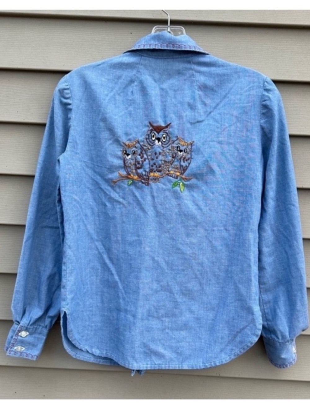 Vintage western shirt owl embroidery chambray women’s
